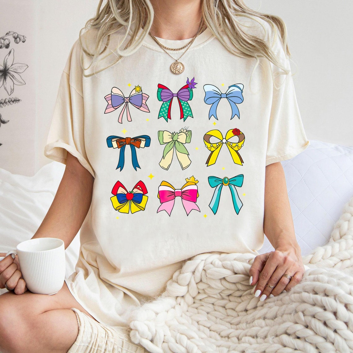 Disney Coquette Bow Shirt, Disney Princess Aurora Ariel Belle Cinderella T-shirt, Comfort Colors Tee, Birthday Gift, Disneyland Family Trip, Pepper Color, Size S